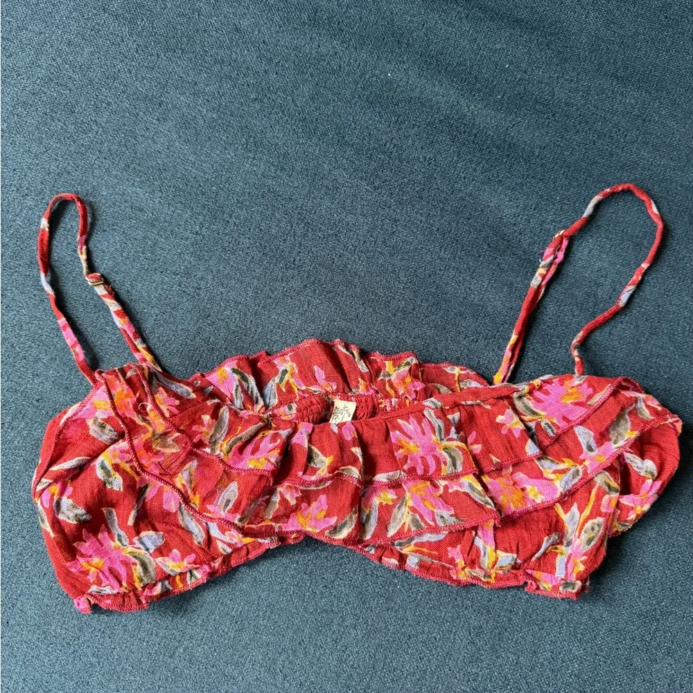 Free People Red Floral Ruffle Bralette